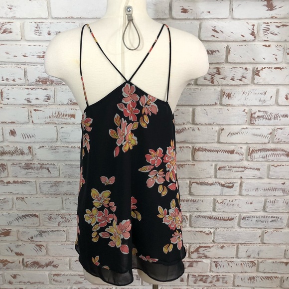 Siena Sky Strappy Floral Tank L Black Brown - Picture 2 of 4